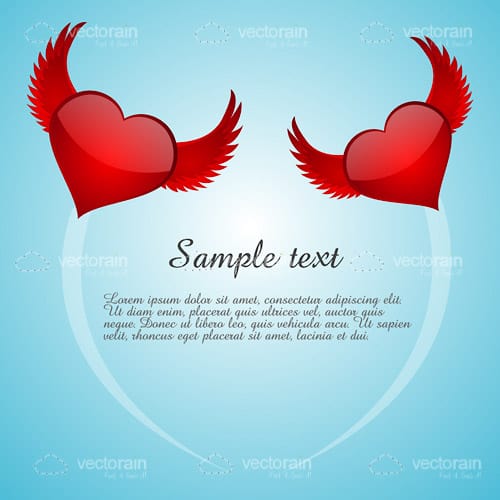 Flying Hearts with Wings and Sample Text